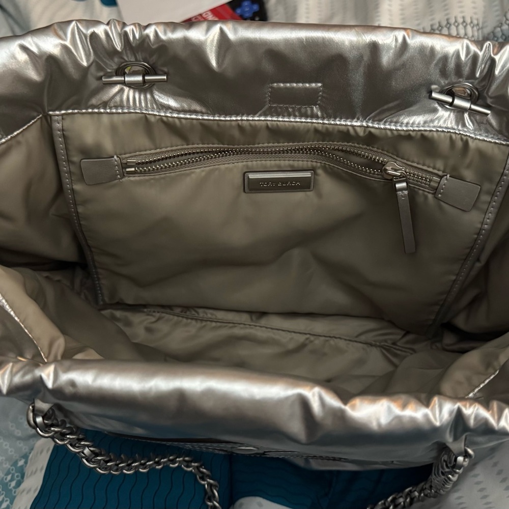 Tory Burch Ella Metallic Silver Tote - Picture 2 of 6